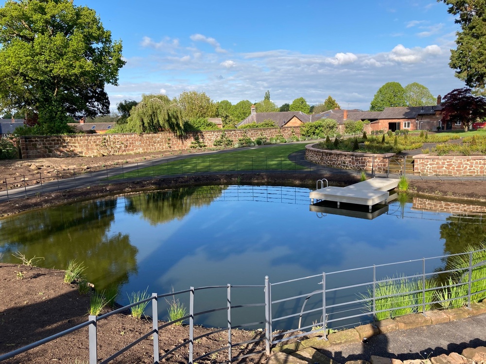 Pond with wild swimming jetty